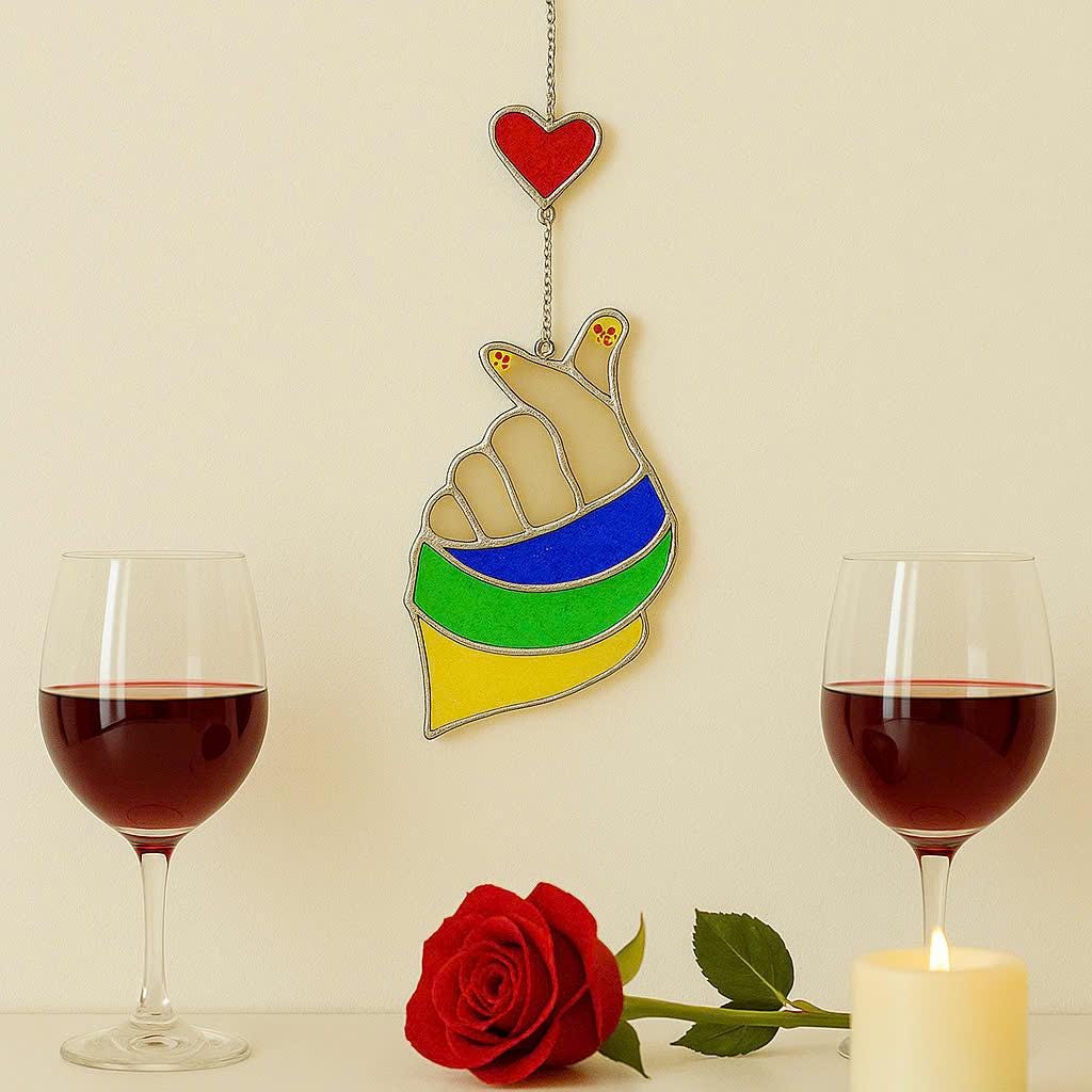 Kpop Finger Heart Stained Glass Suncatcher, Korean Love Decor
