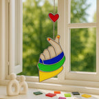 Kpop Finger Heart Stained Glass Suncatcher, Korean Love Decor