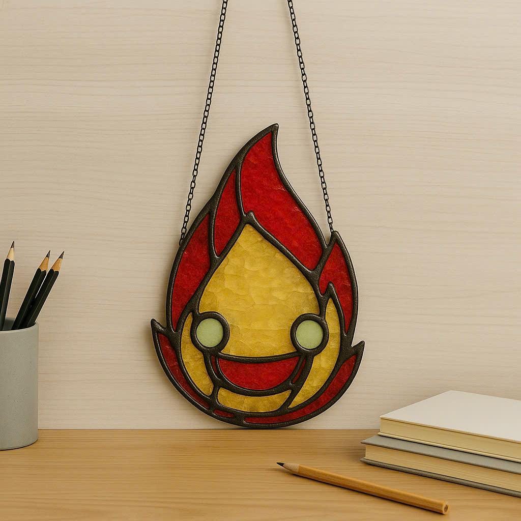 Stained Glass Flame Suncatcher – Handmade Fire Spirit Decor