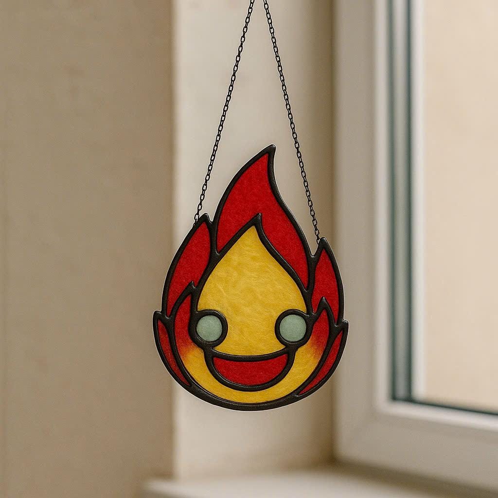 Stained Glass Flame Suncatcher – Handmade Fire Spirit Decor