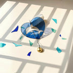 Handmade Stained Glass Dolphin Heart Suncatcher – Coastal Decor with Bell