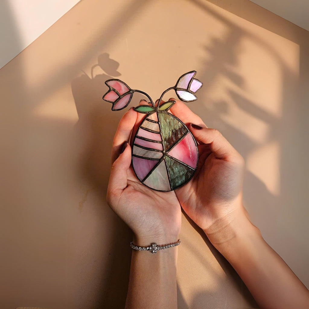 Stained Glass Easter Egg Suncatcher, Floral Window Decor