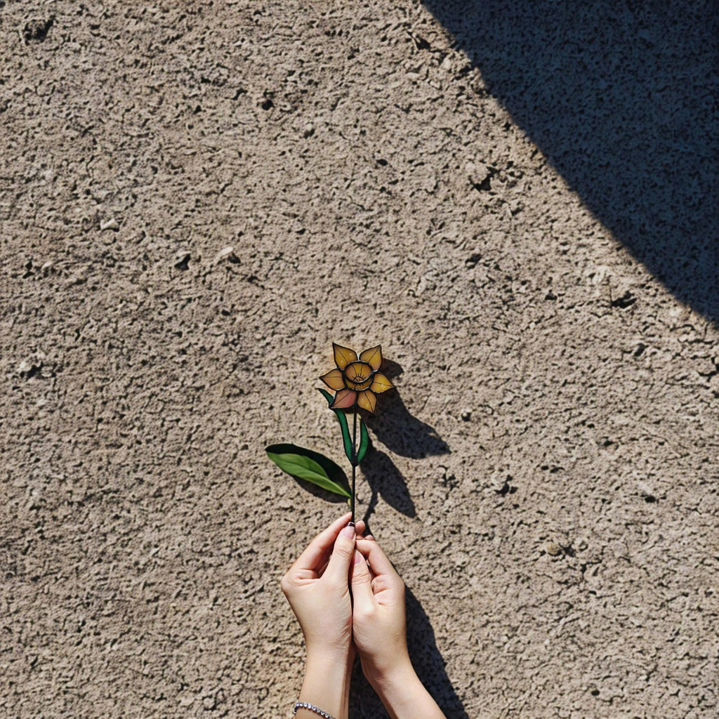 Stained Glass Daffodil – Handmade Floral Table Art Sculpture