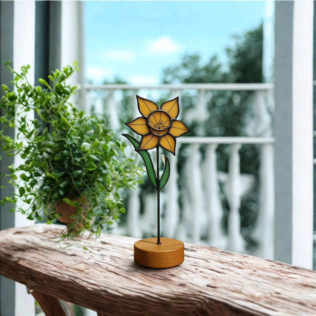 Stained Glass Daffodil – Handmade Floral Table Art Sculpture