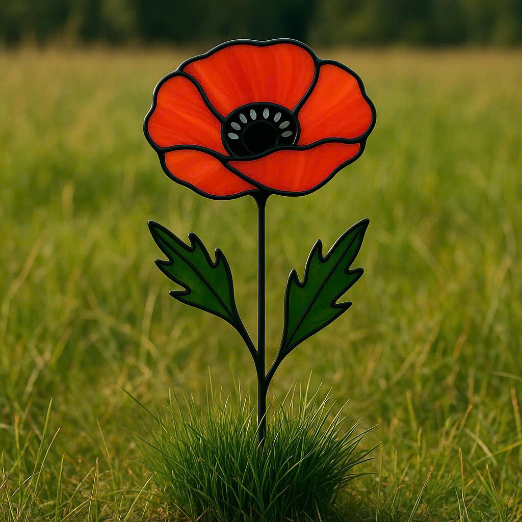 Stained Glass Poppy Flower, August Birth Flower Gift, Desk Decor