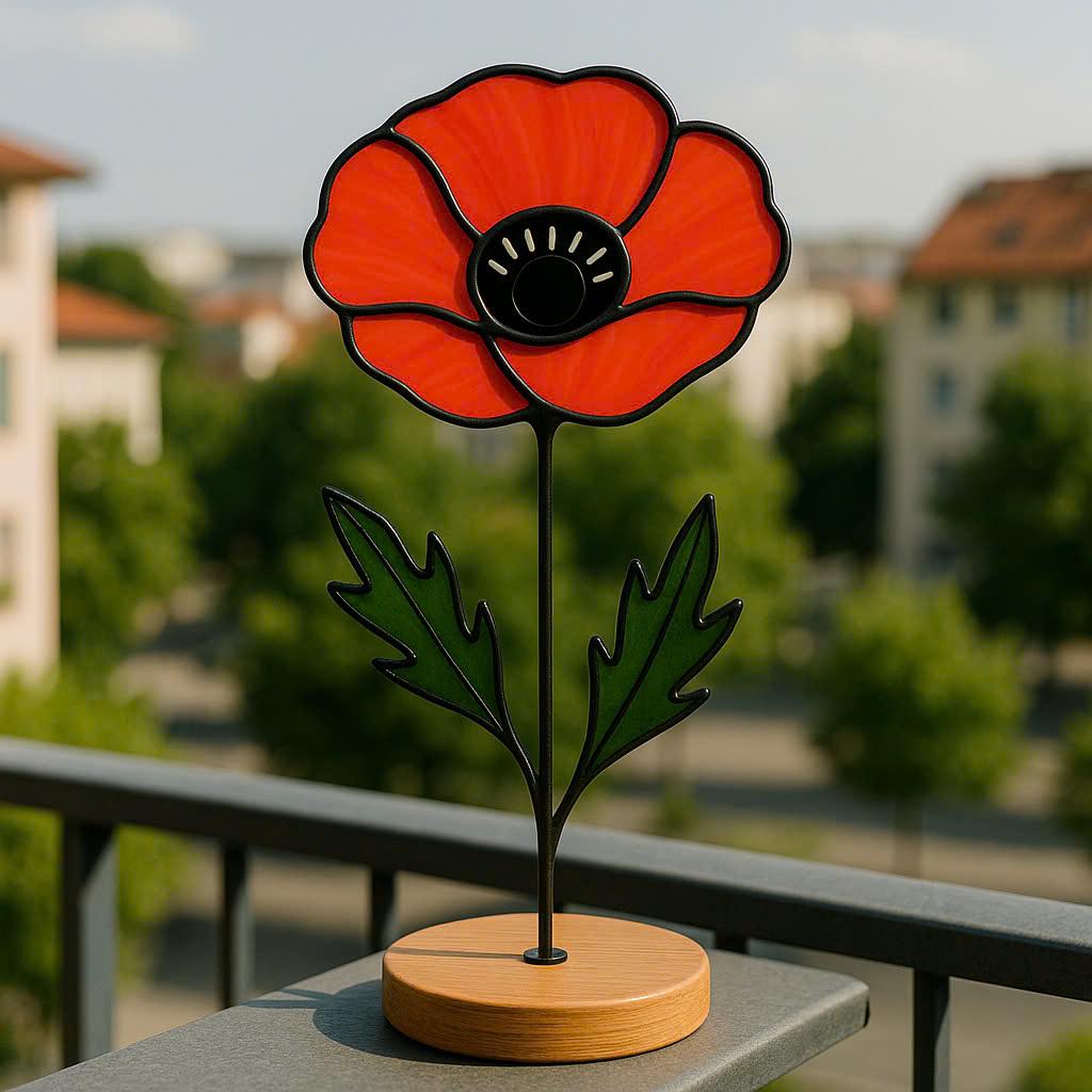 Stained Glass Poppy Flower, August Birth Flower Gift, Desk Decor