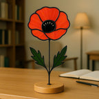 Stained Glass Poppy Flower, August Birth Flower Gift, Desk Decor
