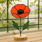 Stained Glass Poppy Flower, August Birth Flower Gift, Desk Decor