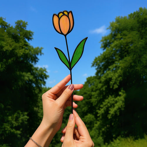 Stained Glass Tulip Suncatcher – Handmade Floral Garden Stake