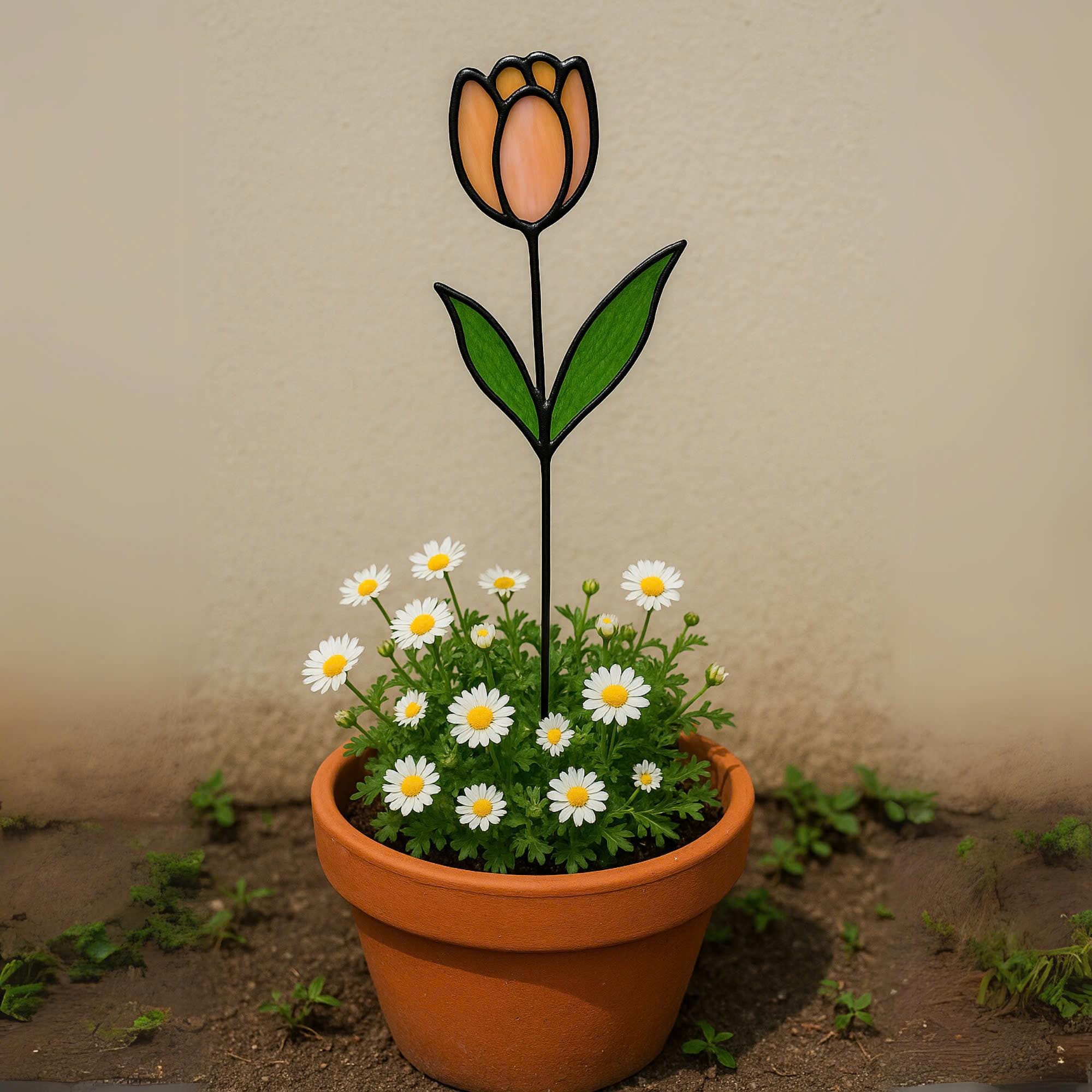 Stained Glass Tulip Suncatcher – Handmade Floral Garden Stake