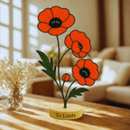 Stained Glass Poppy Flower, August Birth Flower Gift, Desk Decor