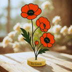 Stained Glass Poppy Flower, August Birth Flower Gift, Desk Decor