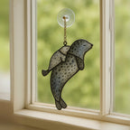 Stained Glass Bird Suncatcher, Sea Glass Art, Bookshelf Decor, Coastal Home Decor, Nautical Gift, Ocean Art, Unique Holiday Gift for Her