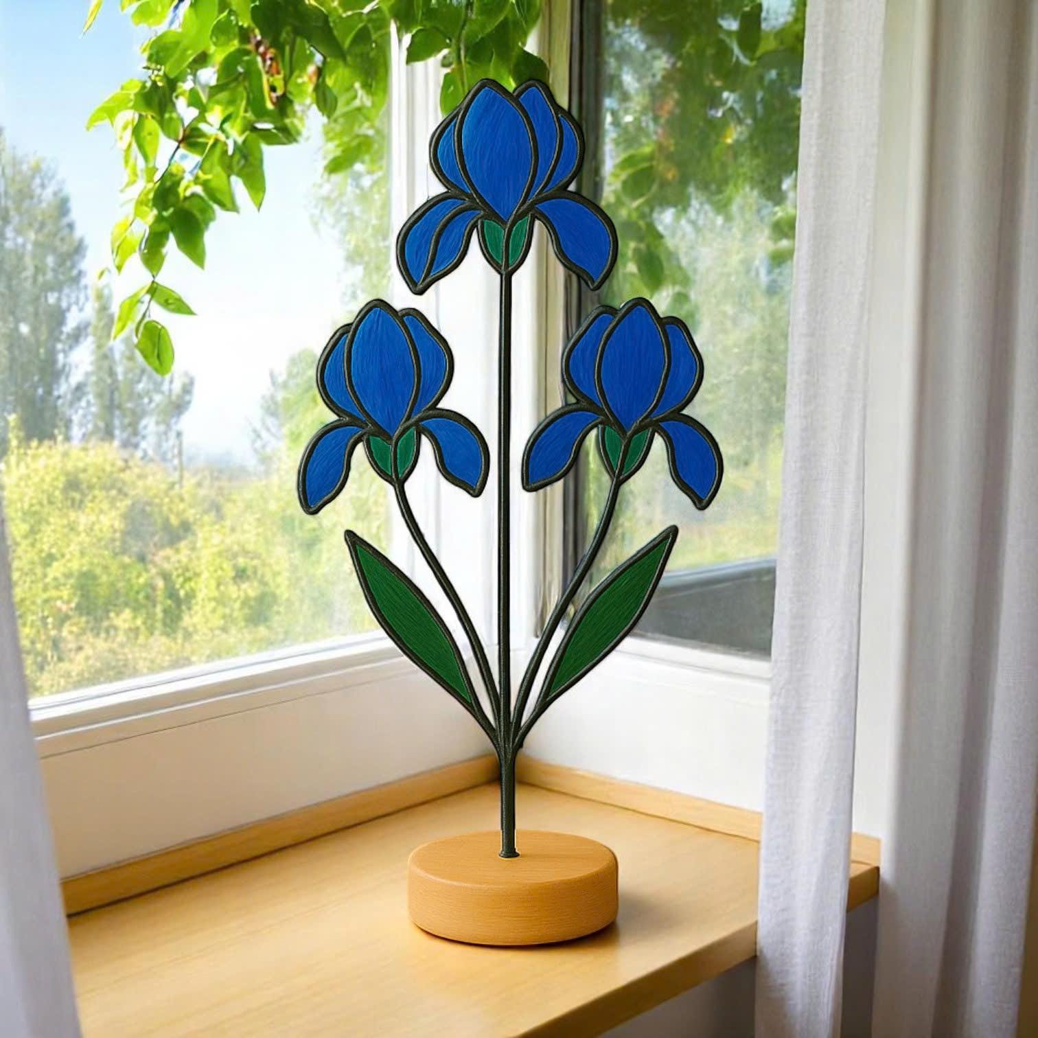 Stained Glass Iris Flower Suncatcher, February Birth Flower Gift