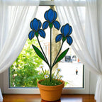 Stained Glass Iris Flower Suncatcher, February Birth Flower Gift