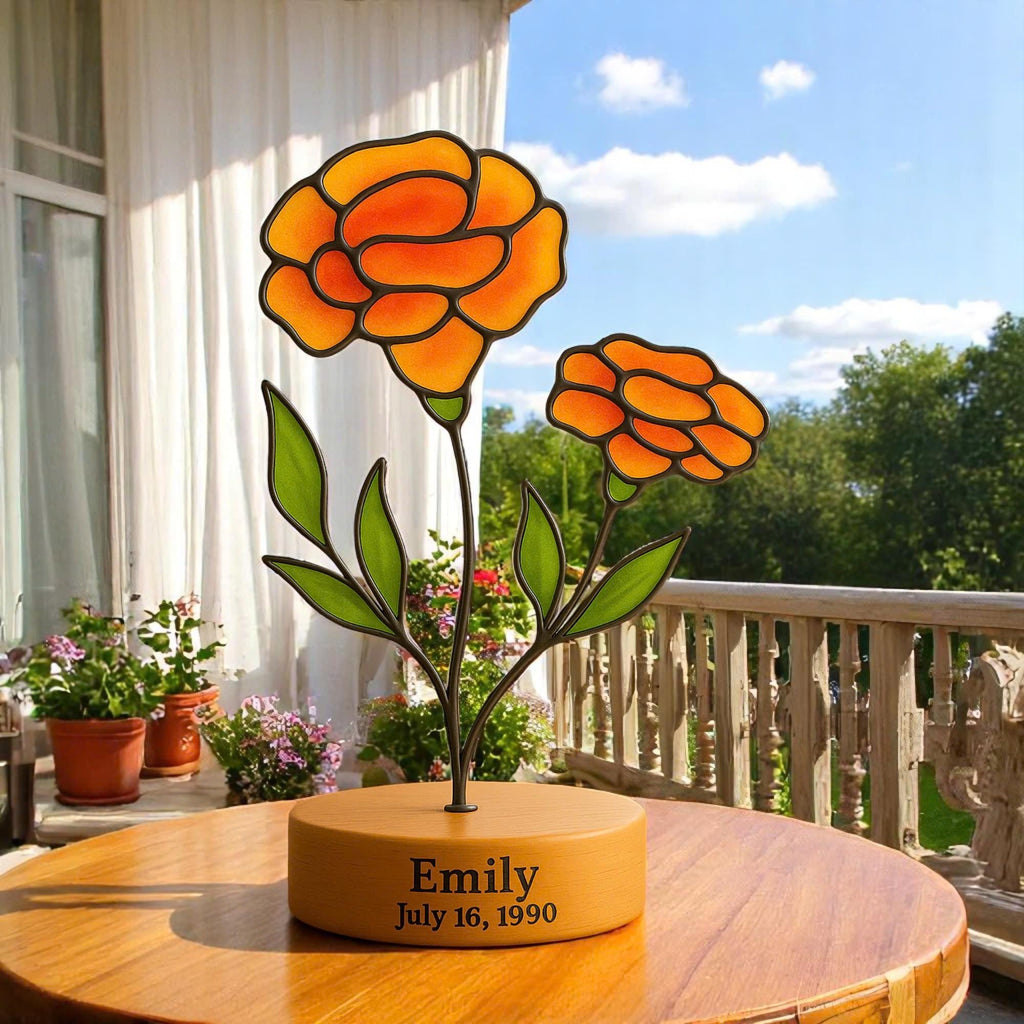 Personalized Marigold Stained Glass Flower: October Birth Flower Gift
