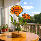 Personalized Marigold Stained Glass Flower: October Birth Flower Gift