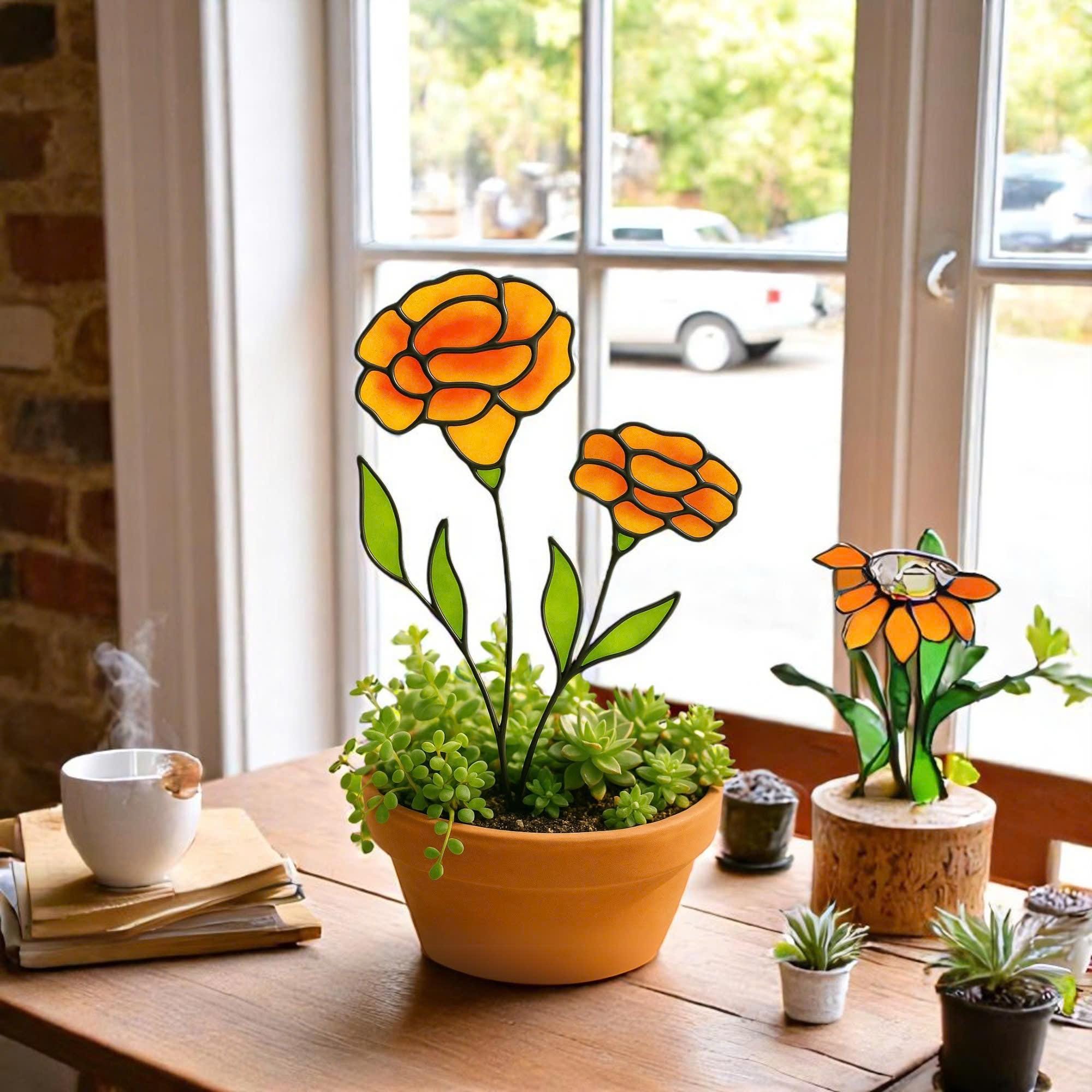 Personalized Marigold Stained Glass Flower: October Birth Flower Gift