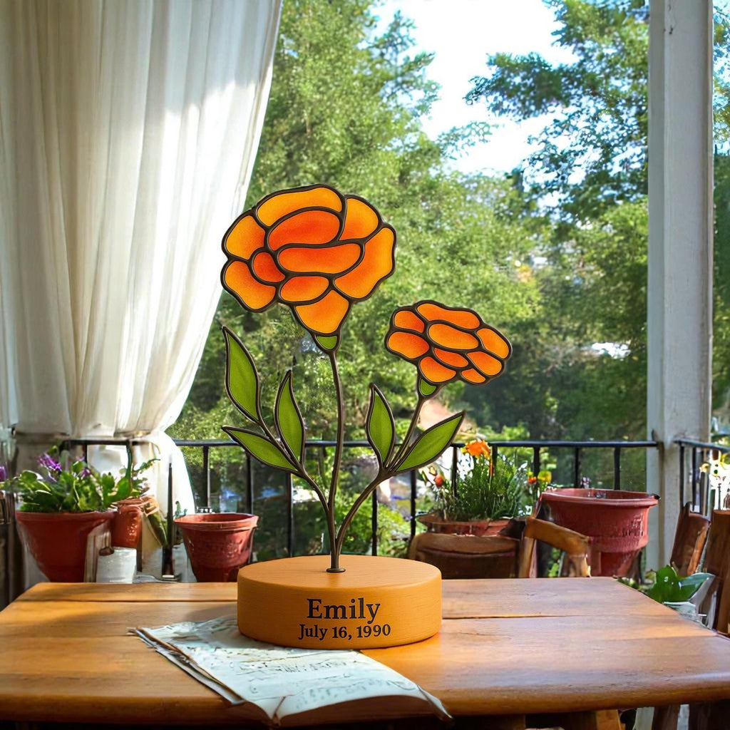 Personalized Marigold Stained Glass Flower: October Birth Flower Gift