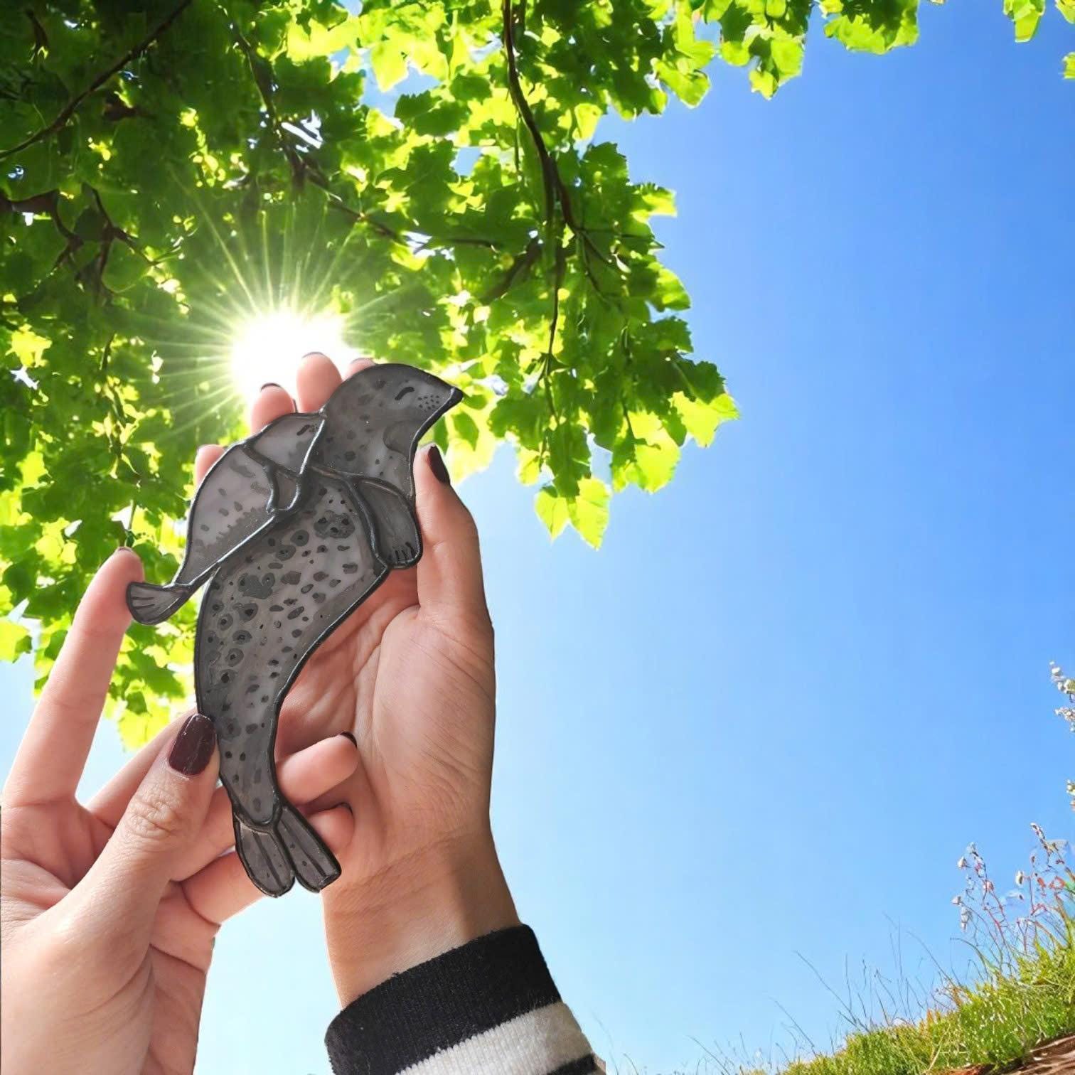 Stained Glass Bird Suncatcher, Sea Glass Art, Bookshelf Decor, Coastal Home Decor, Nautical Gift, Ocean Art, Unique Holiday Gift for Her