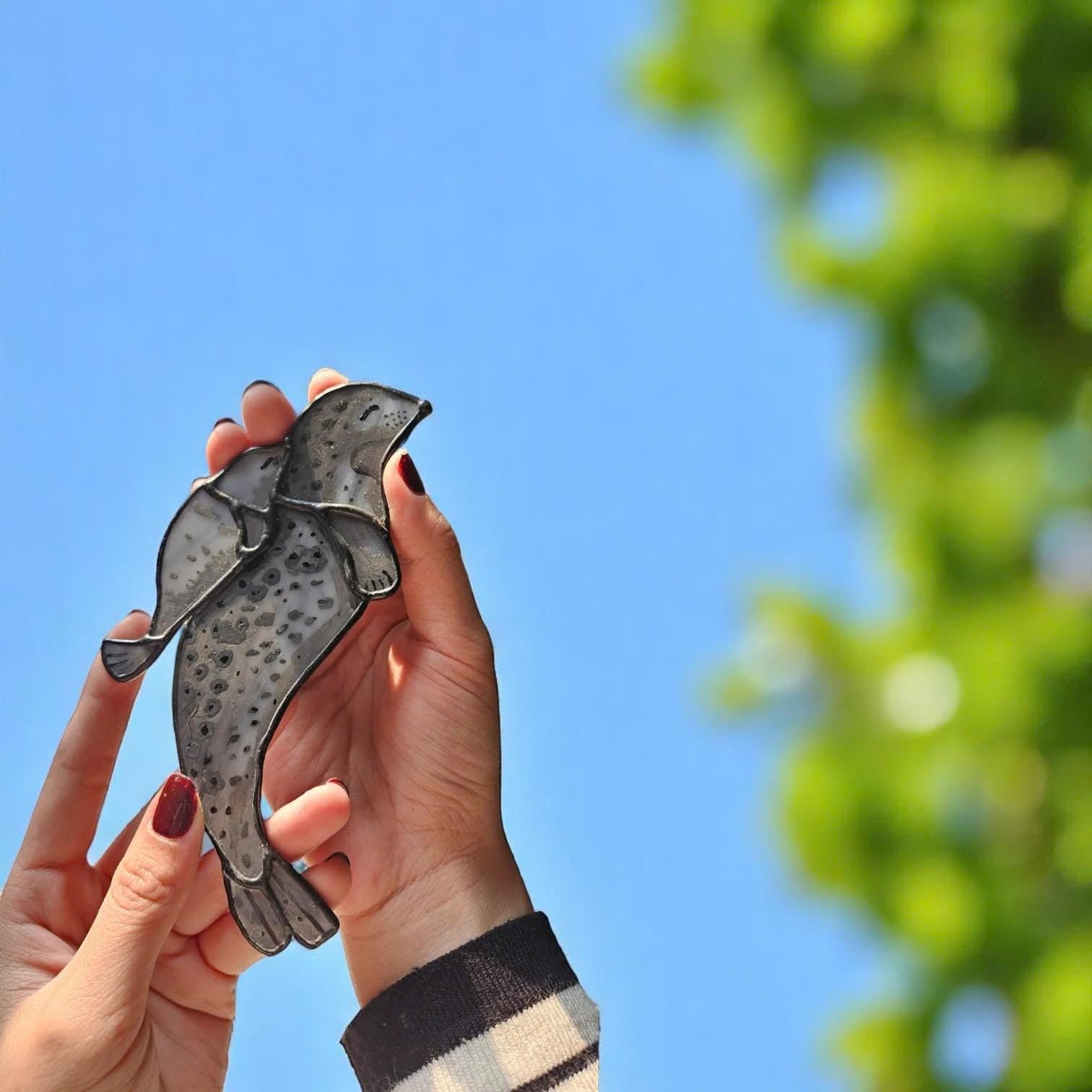 Stained Glass Bird Suncatcher, Sea Glass Art, Bookshelf Decor, Coastal Home Decor, Nautical Gift, Ocean Art, Unique Holiday Gift for Her