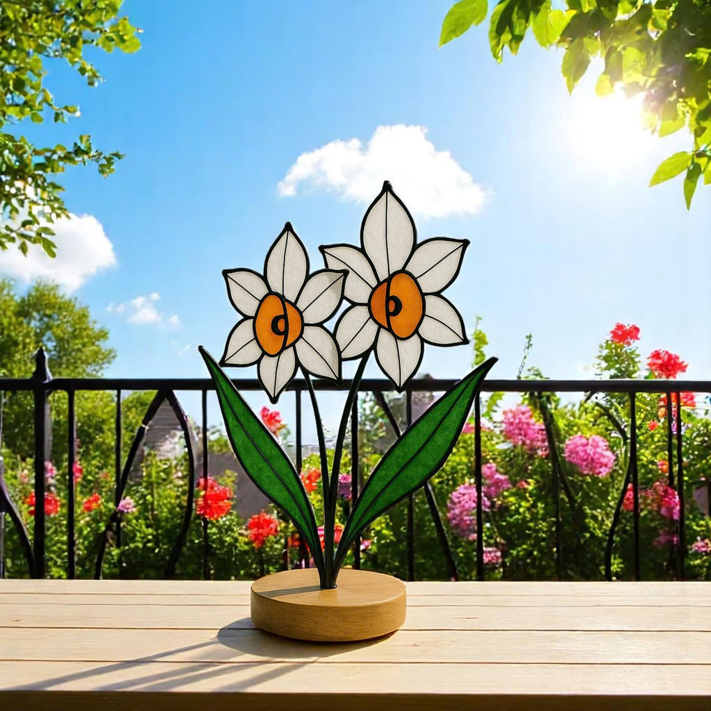 Stained Glass Narcissus Flower – Handmade December Birth Flower Suncatcher