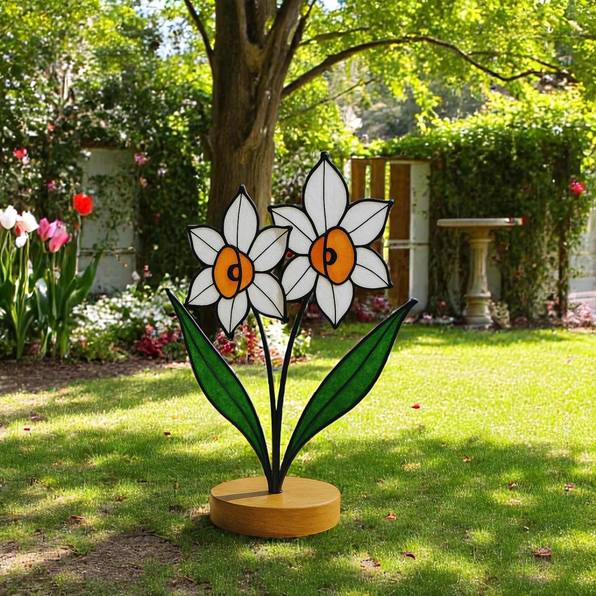 Stained Glass Narcissus Flower – Handmade December Birth Flower Suncatcher