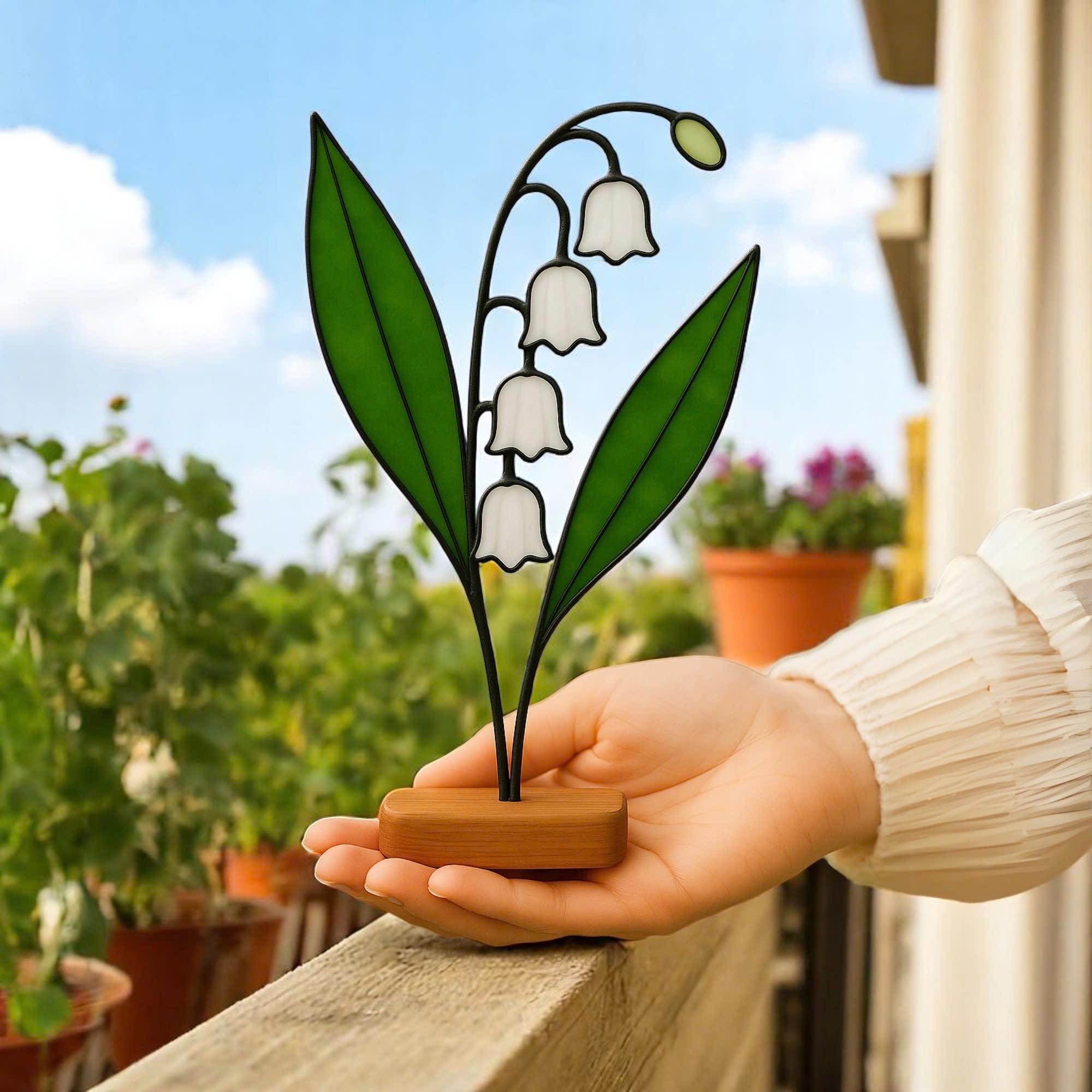 Stained Glass Lily of the Valley Suncatcher – May Birth Flower Gift