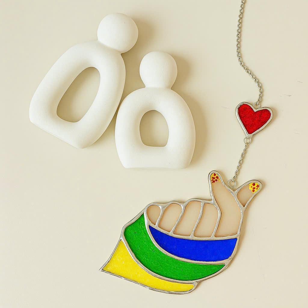 Kpop Finger Heart Stained Glass Suncatcher, Korean Love Decor