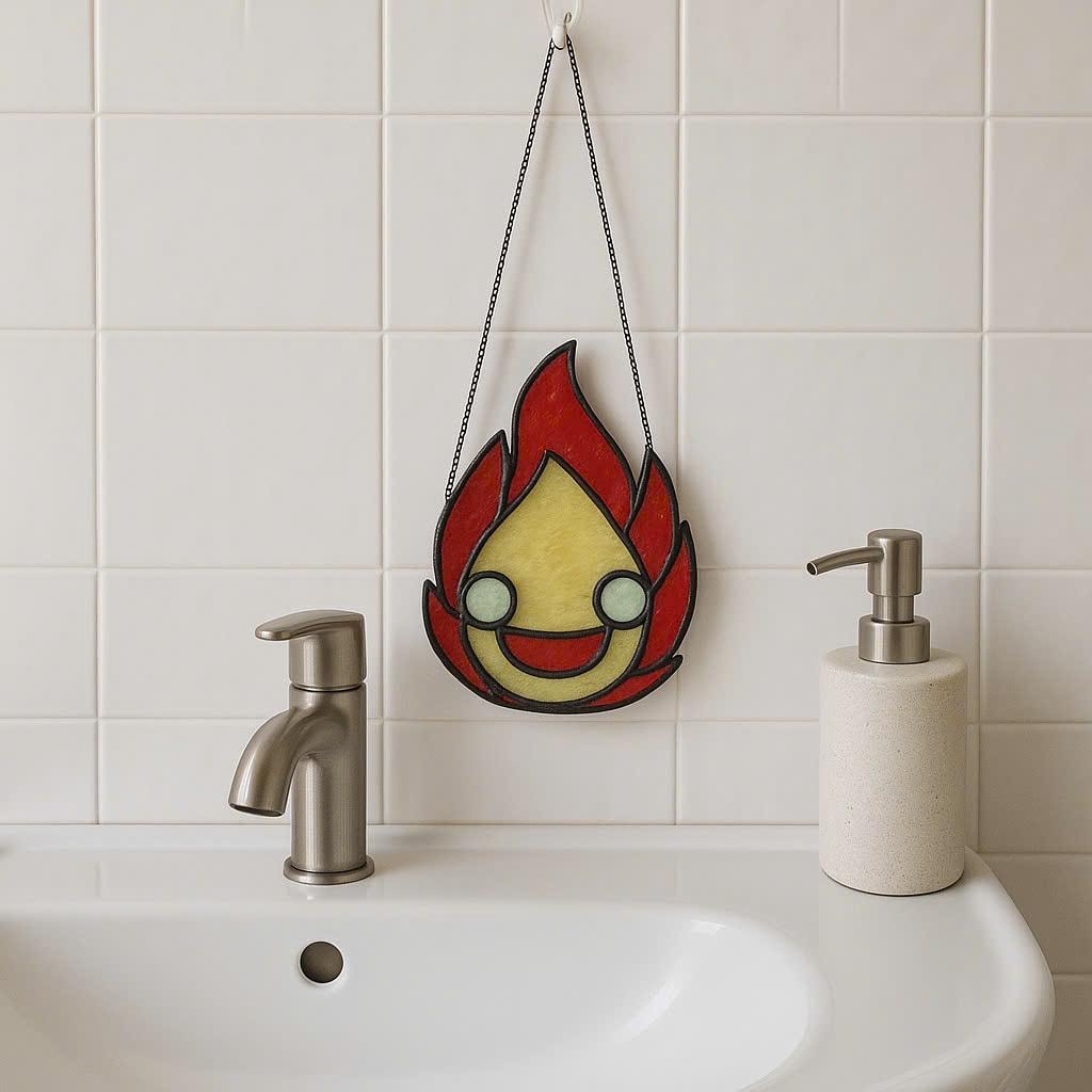 Stained Glass Flame Suncatcher – Handmade Fire Spirit Decor