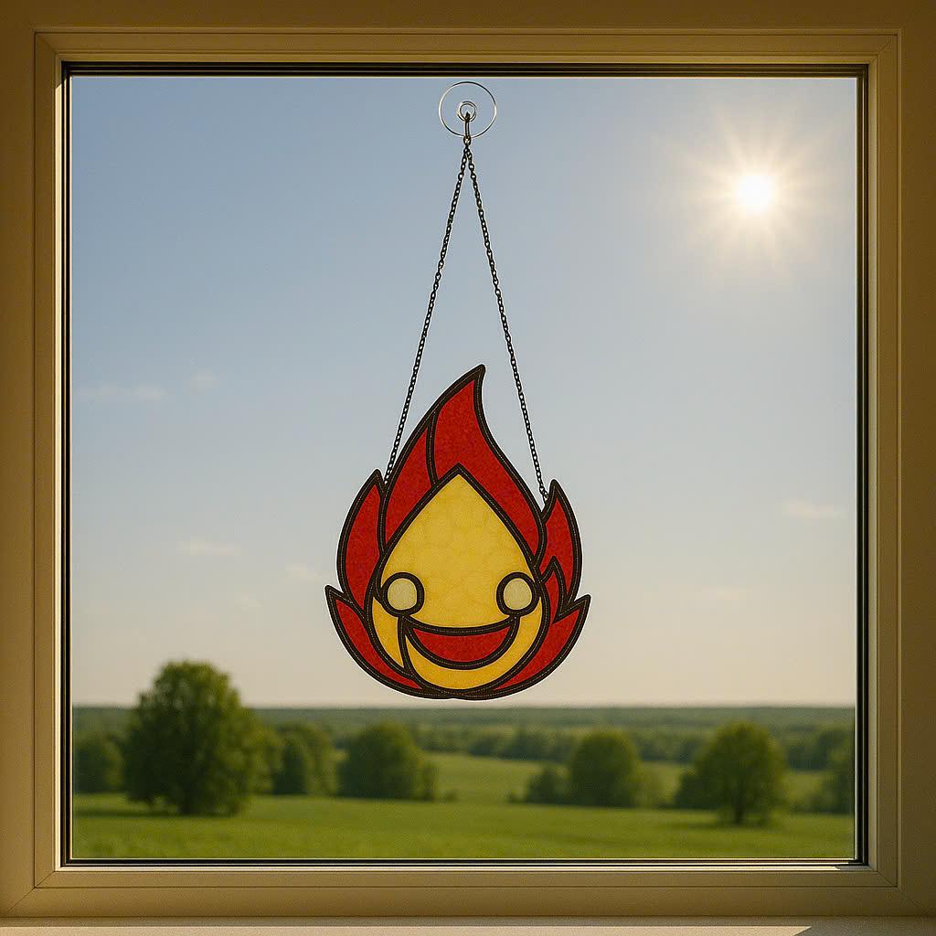 Stained Glass Flame Suncatcher – Handmade Fire Spirit Decor