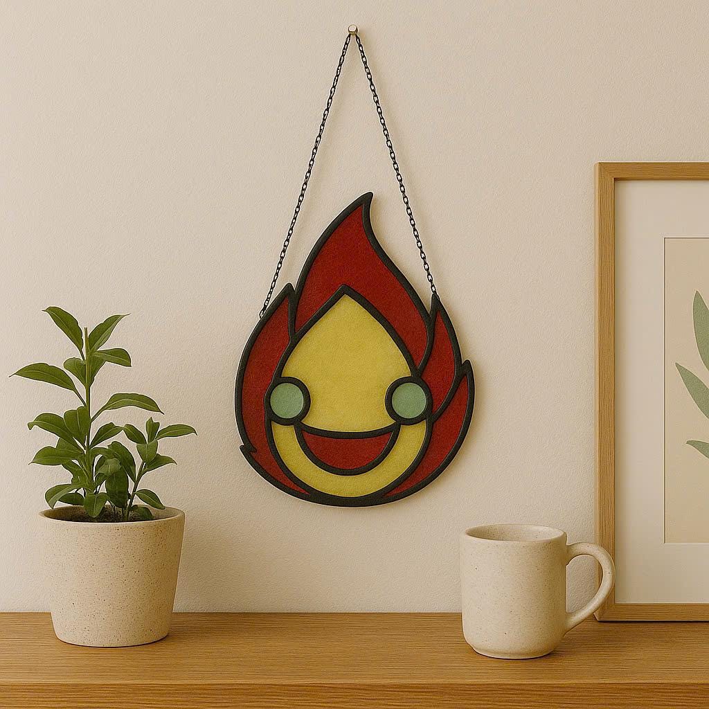 Stained Glass Flame Suncatcher – Handmade Fire Spirit Decor