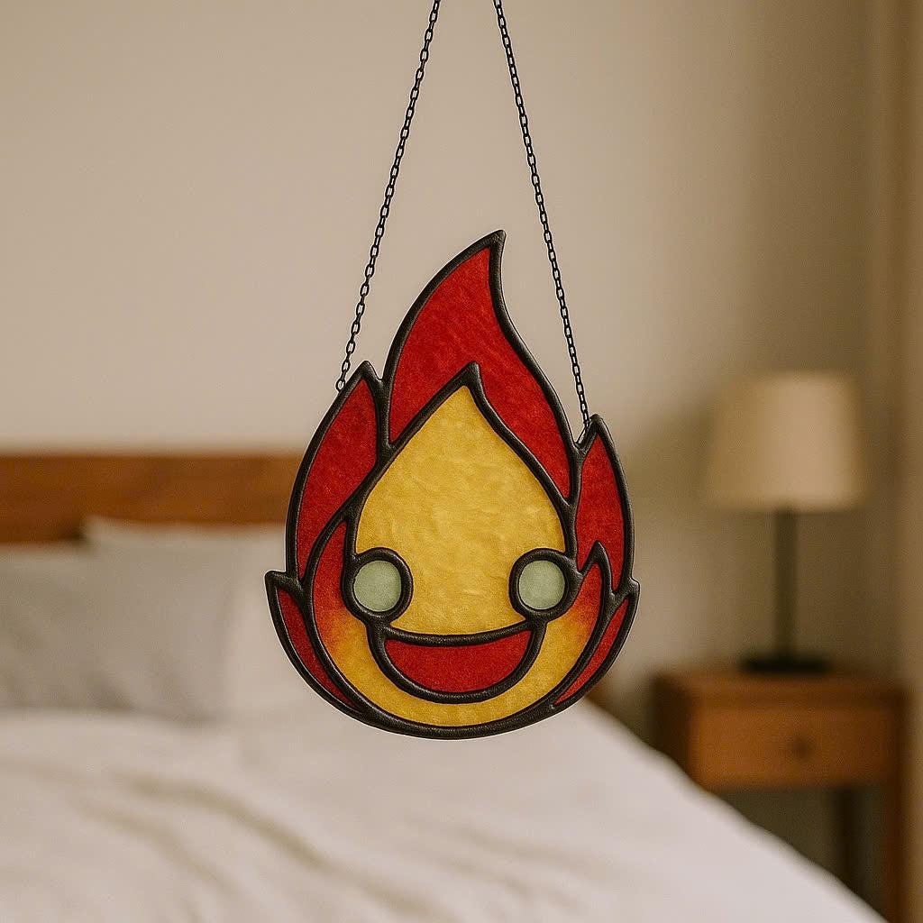 Stained Glass Flame Suncatcher – Handmade Fire Spirit Decor