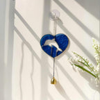 Handmade Stained Glass Dolphin Heart Suncatcher – Coastal Decor with Bell
