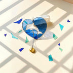 Handmade Stained Glass Dolphin Heart Suncatcher – Coastal Decor with Bell