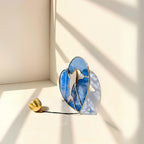 Handmade Stained Glass Dolphin Heart Suncatcher – Coastal Decor with Bell