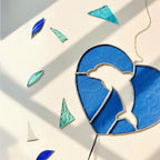 Handmade Stained Glass Dolphin Heart Suncatcher – Coastal Decor with Bell