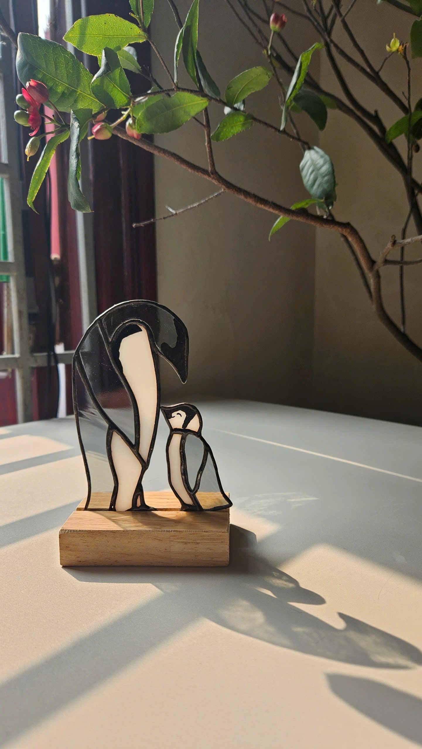 Stained Glass Penguin Suncatcher, Christmas Gift for Mom, Winter Window Hanging, Unique Holiday Decor, Gift for Penguin Lover