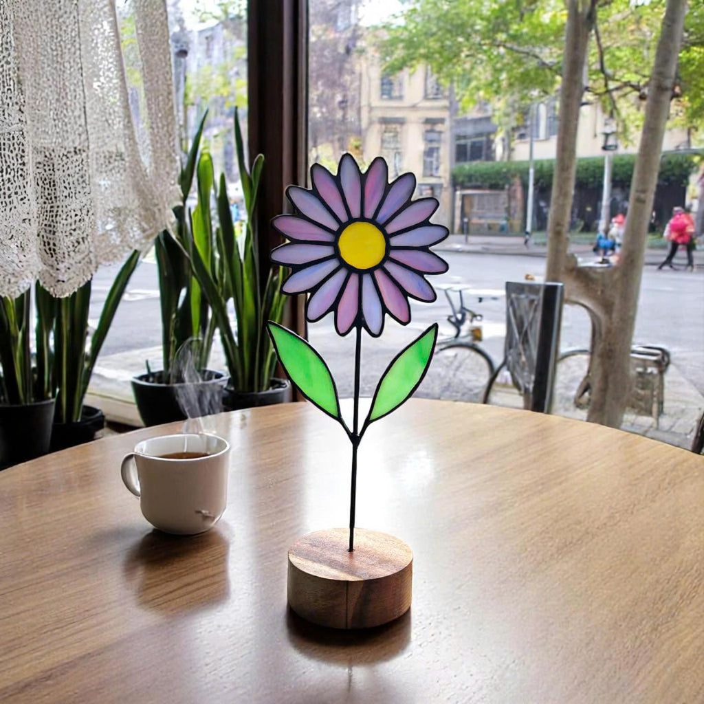 Stained Glass Aster Flower Suncatcher – September Birth Flower Gift