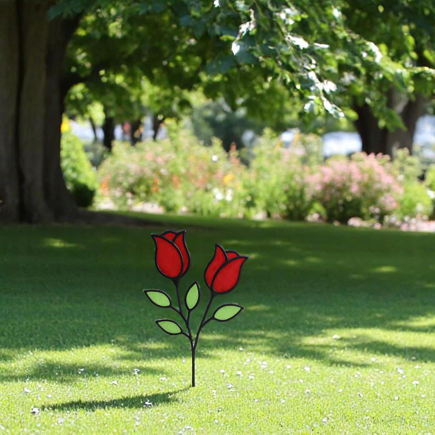 Handmade Stained Glass Red Rose Sculpture – Floral Home Decor
