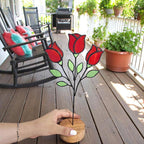 Handmade Stained Glass Red Rose Sculpture – Floral Home Decor