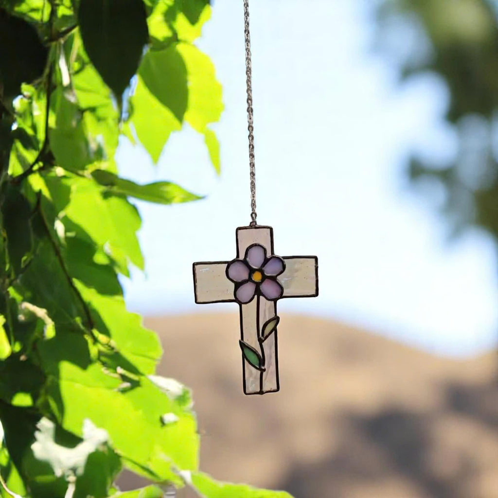 Cute stained glass wizard ghost Halloween suncatcher with wand and hat décor