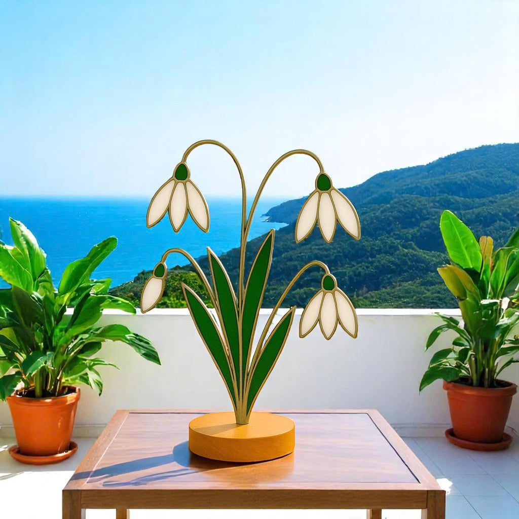 Stained Glass Snowdrop Flowers – Handmade Floral Decor, Gift for Her/Mom, Birthday, Mother’s Day, Spring Table Ornament, Elegant Home Decor