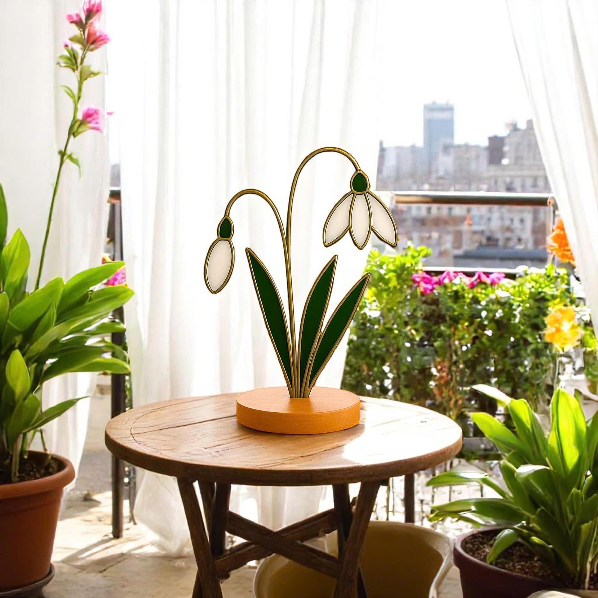 Stained Glass Snowdrop Flowers – Handmade Floral Decor, Gift for Her/Mom, Birthday, Mother’s Day, Spring Table Ornament, Elegant Home Decor