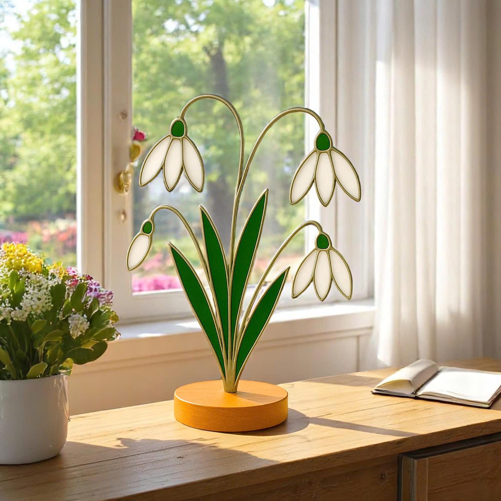 Stained Glass Snowdrop Flowers – Handmade Floral Decor, Gift for Her/Mom, Birthday, Mother’s Day, Spring Table Ornament, Elegant Home Decor