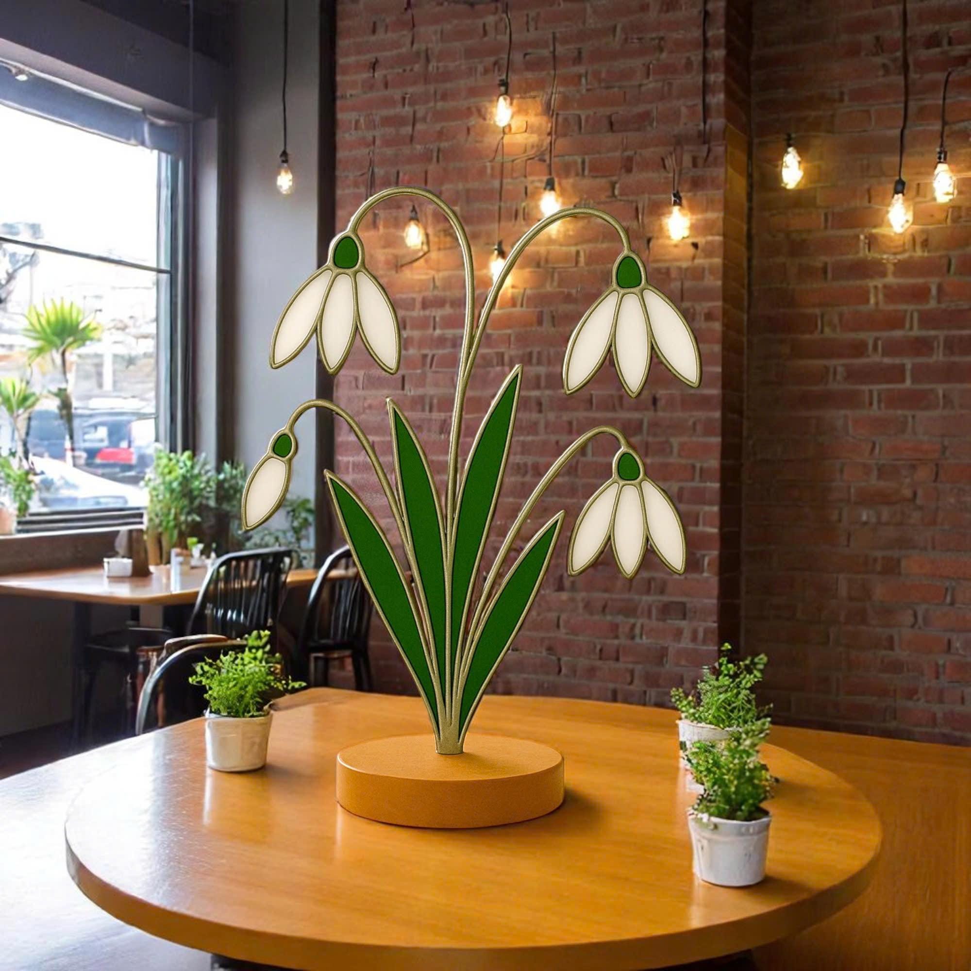 Stained Glass Snowdrop Flowers – Handmade Floral Decor, Gift for Her/Mom, Birthday, Mother’s Day, Spring Table Ornament, Elegant Home Decor