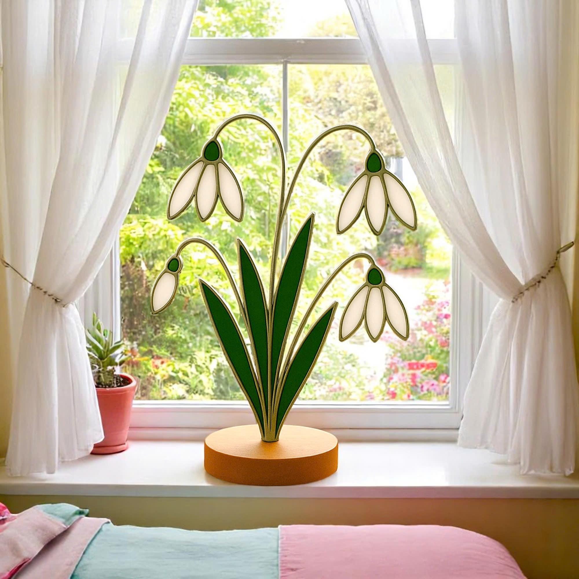 Stained Glass Snowdrop Flowers – Handmade Floral Decor, Gift for Her/Mom, Birthday, Mother’s Day, Spring Table Ornament, Elegant Home Decor