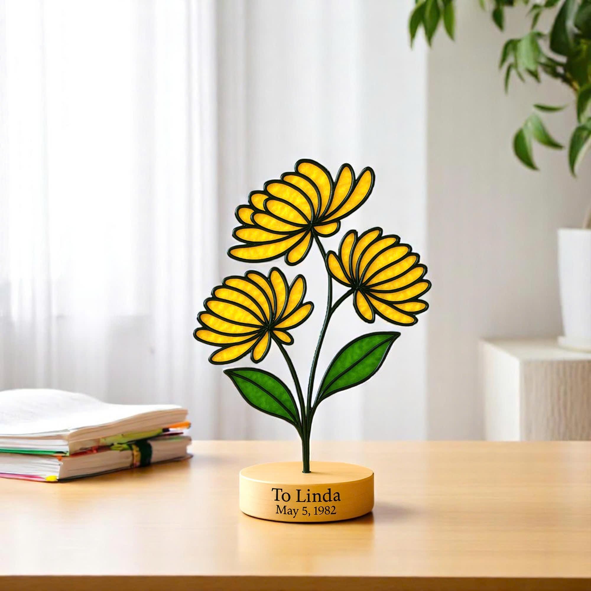 Stained Glass Chrysanthemum Suncatcher – November Birth Flower, Personalized Gift