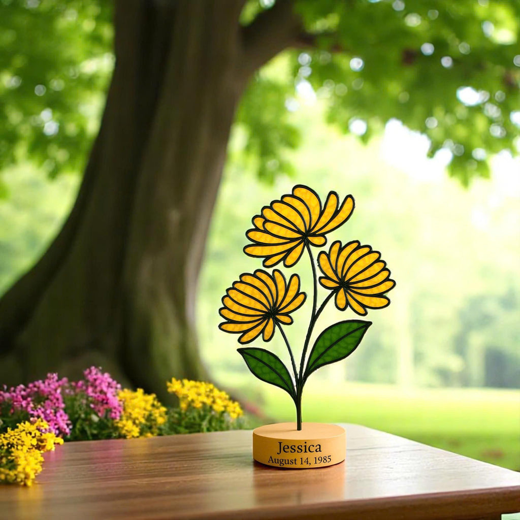 Stained Glass Chrysanthemum Suncatcher – November Birth Flower, Personalized Gift