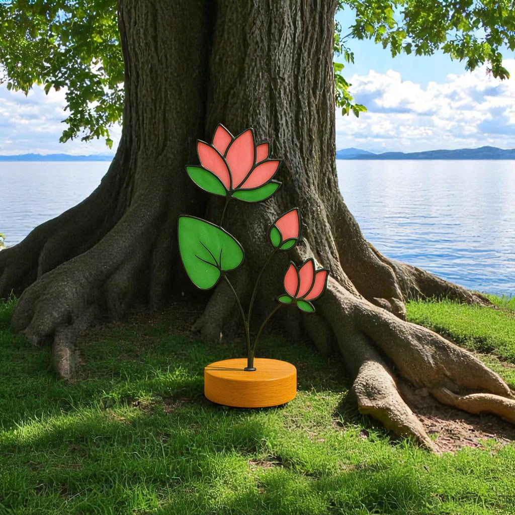 Handmade Stained Glass Lotus Flower – July Birth Flower Suncatcher